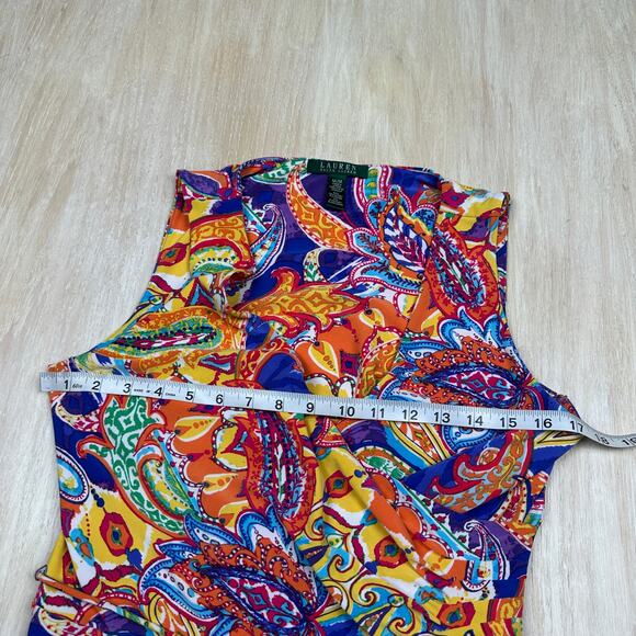 Ralph Lauren Multi Color Paisley A-Line Sleeveless Work Cocktail Dress Medium - Picture 11 of 14